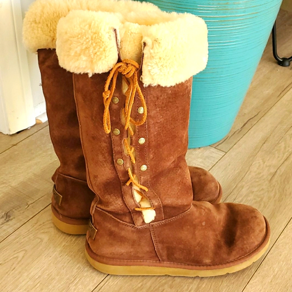 UGG Boots Womens 9 Brown Tall Winter Shearling Boots Casual